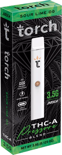 Torch 3.5g disposable THCA vape featuring Sour Lime Diesel flavor, perfect for those seeking the best disposable vape experience.