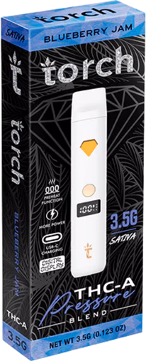 Torch 3.5g disposable THCA vape in Blueberry Jam flavor, the best disposable vape for smooth hits and rich taste.