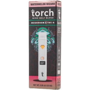 Torch disposable mushroom vape featuring vibrant flavors like Blueberry Caps and Cosmic Cherry Gelato, 3.5G.