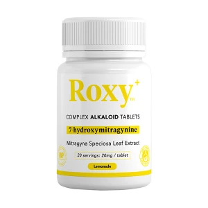 Roxy 7OH Complex Alkaloid Tablets 200mg in Lemonade flavor for energy and wellness support. Best kratom tablets available.